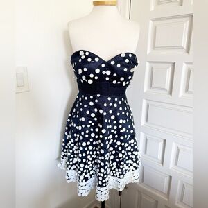 Jovani Navy Blue White Polka-Dot Dress Cocktail Party Rare Unique Size 4